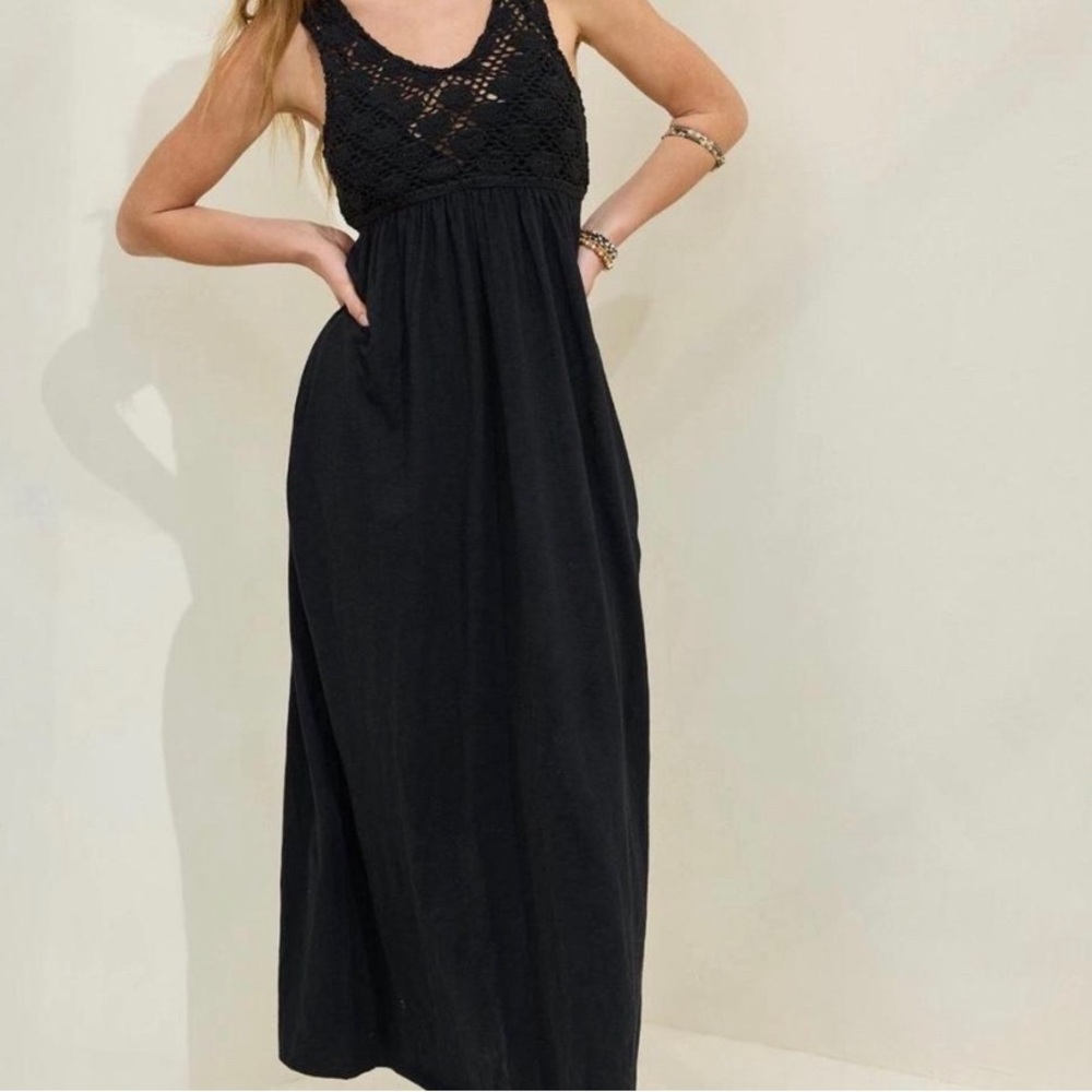 aerie Black Crochet-Top Maxi Dress